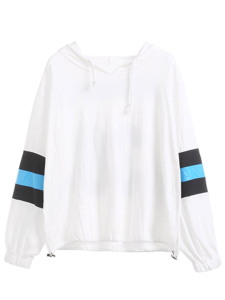 Romwe White Varsity Print Back Drawstring Hooded Sweatshirt