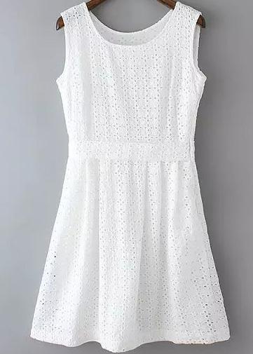Romwe Round Neck Sleeveless Lace Flare Dress