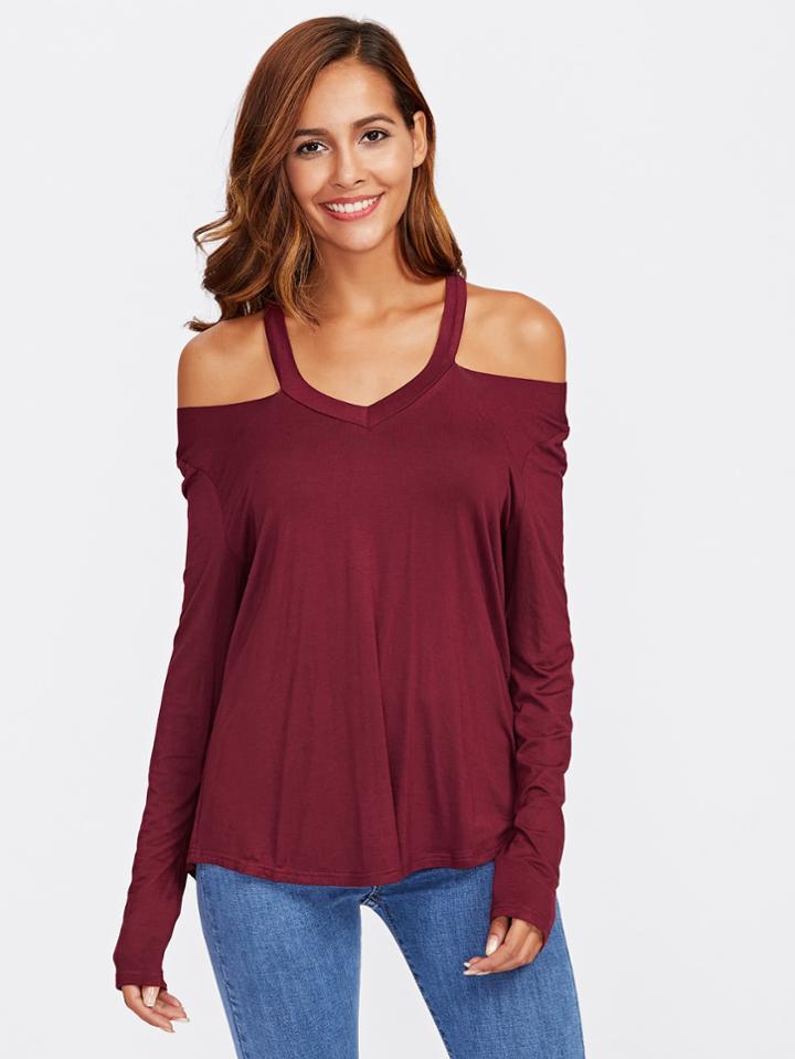 Romwe Cutout Halter Neck Tee