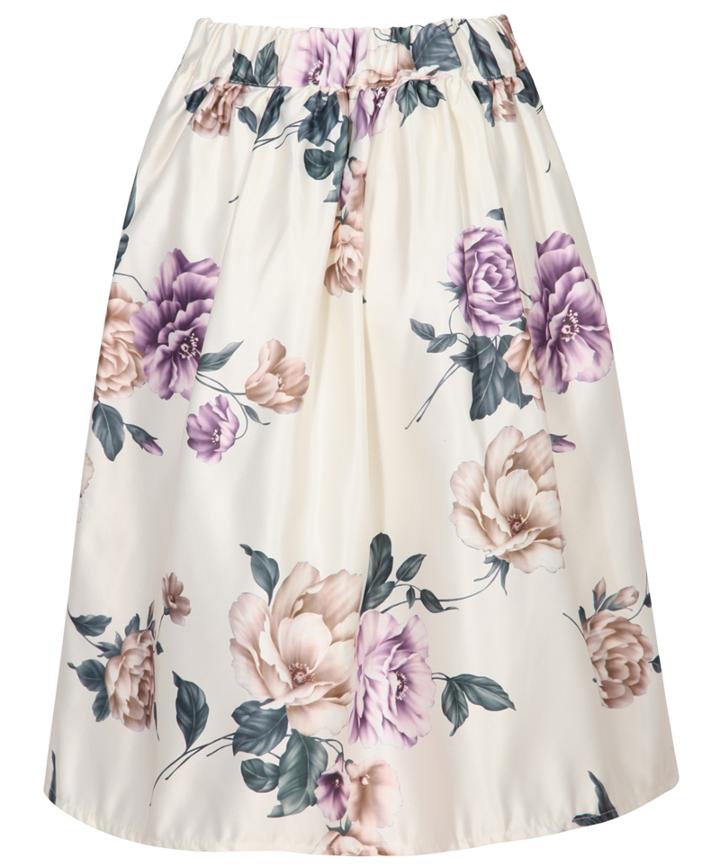 Romwe Floral Pleated Midi Skirt