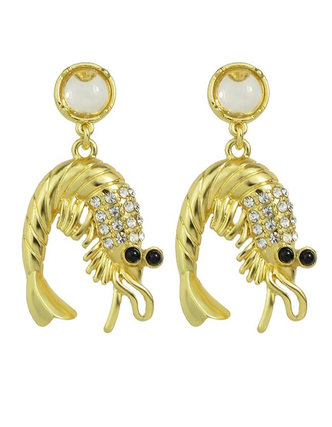 Romwe Rhinestone Vivid Shrimp Shape Earrings