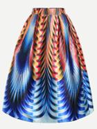 Romwe Multicolor Printed Box Pleated Skirt