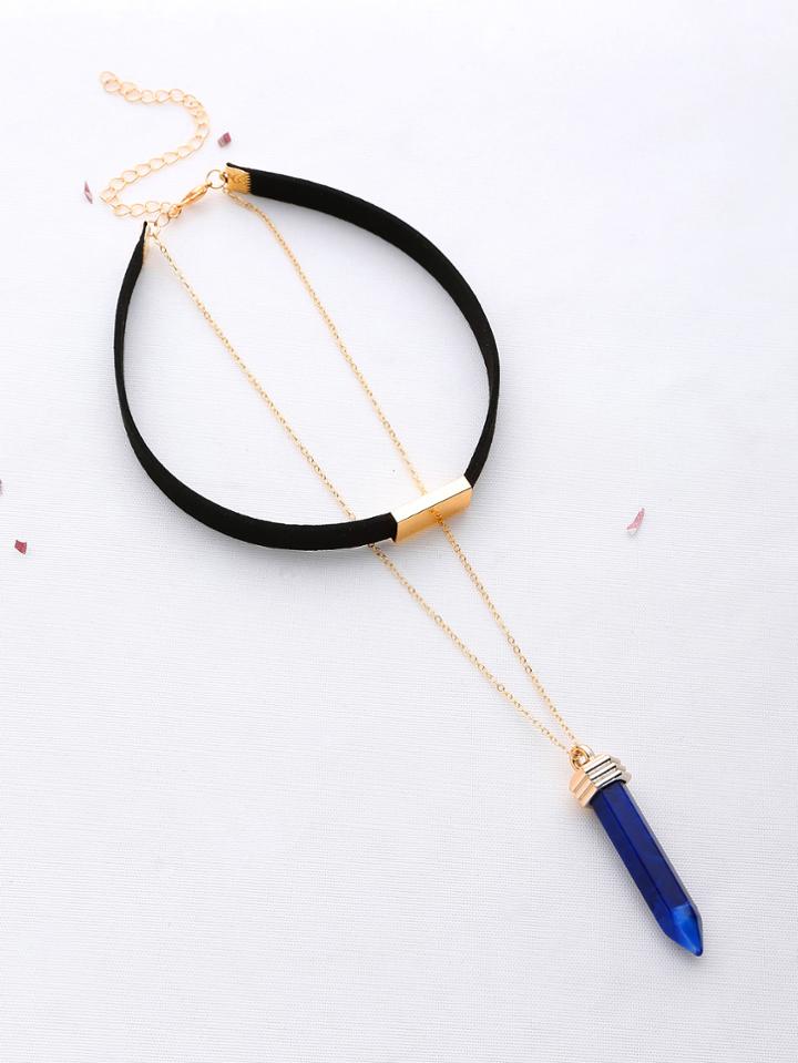 Romwe Metal Detail Choker With Contrast Pendant Necklace