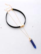 Romwe Metal Detail Choker With Contrast Pendant Necklace
