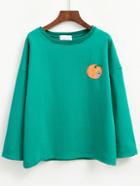 Romwe Orange Print Loose Green Sweatshirt