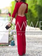 Romwe Red Long Sleeve Backless Jumpsuit