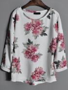 Romwe Long Sleeve Florals Asymmetrical T-shirt