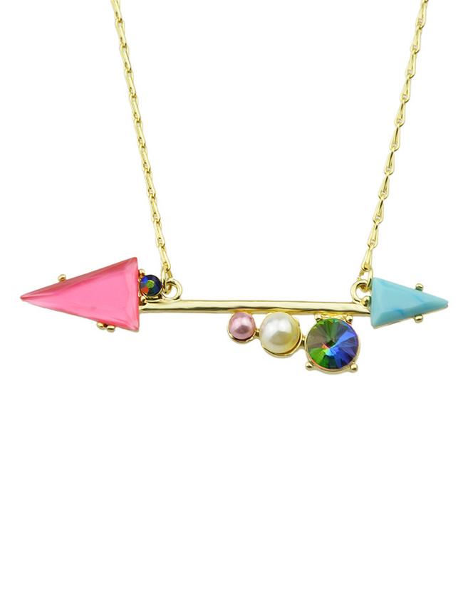 Romwe Colorful Gemstone Anchor Pendant Necklace