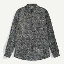 Romwe Men Floral Print Button Cuff Shirt
