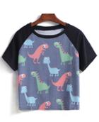 Romwe Contrast Short Sleeve Dinosaur Print T-shirt