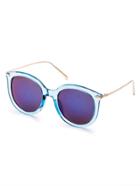 Romwe Blue Clear Frame Metal Arm Sunglasses