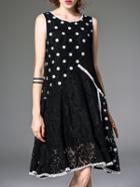Romwe Black Polka Dot Lace A-line Dress