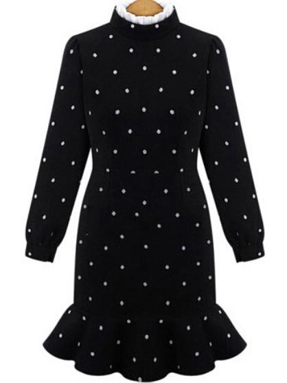 Romwe Polo Neck Polka Dot Mermaid Dress