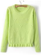 Romwe Bead Flouncing Crop Green Sweater