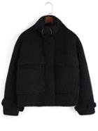 Romwe Stand Collar Pockets Loose Coat