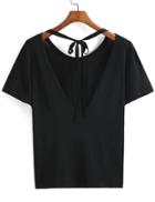 Romwe Open Back Black T-shirt