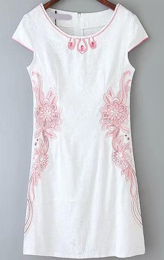 Romwe Cap Sleeve With Zipper Embroidered Straight Red Dress