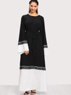 Romwe Contrast Crochet Lace Two Tone Long Hijab Dress