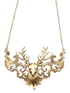 Romwe Antique Bronze Deer Head Statement Necklace