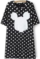 Romwe Polka Dot Mickey Print Black T-shirt
