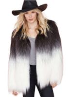 Romwe Colour-block Ombre Faux Fur Coat