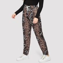 Romwe Plus Snake Print Drawstring Pants