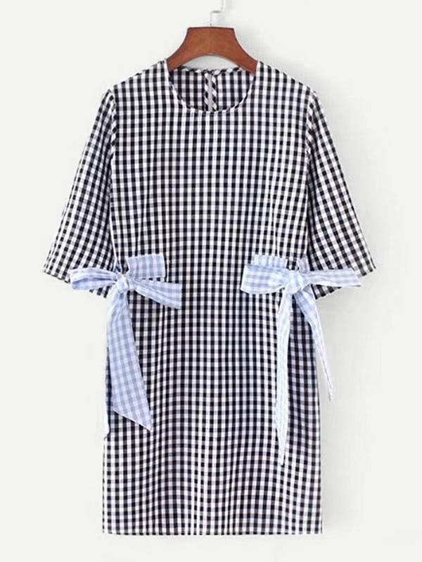 Romwe Side Tie Gingham Dress