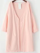 Romwe Long Sleeve Open Front Loose Pink Coat