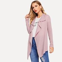 Romwe Open Front Waterfall Neck Textured Coat