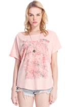 Romwe Roses Printed Batwing Sleeves Pink T-shirt