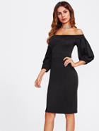 Romwe Bardot Lantern Sleeve Sheath Dress