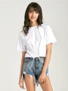 Romwe Eyelet Lace Up Hem T-shirt