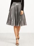 Romwe Silver Metal Pleated Skirt