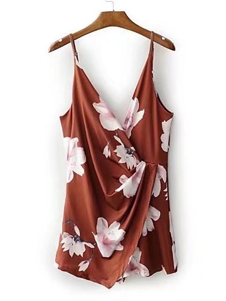 Romwe V Back Floral Print Cami Playsuit