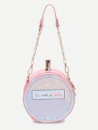 Romwe Pink Letter Print Round Crossbody Bag With Chain Strap