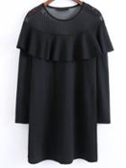 Romwe Black Mesh Detail Ruffle Dress