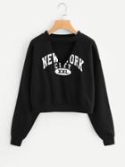 Romwe Cut Out Choker Neck Slogan Print Crop Pullover