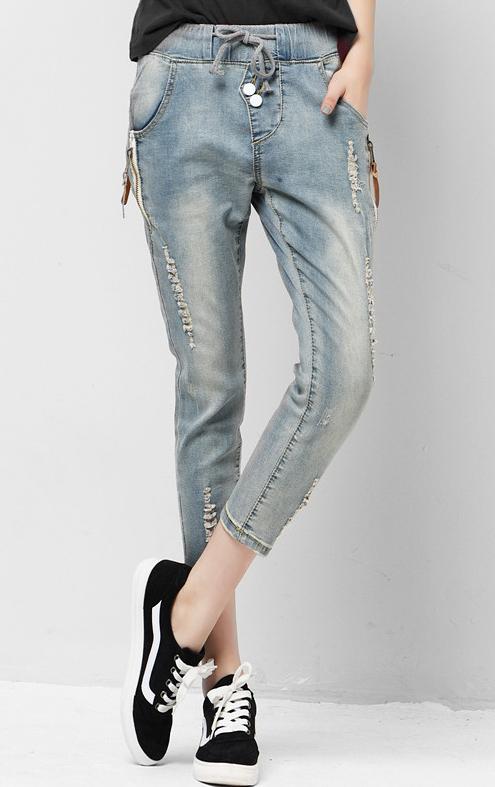 Romwe Drawstring With Zipper Denim Pant