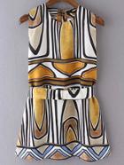 Romwe Multicolor Sleeveless Geometric Print Dress With Belt