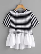Romwe Contrast Frill Trim Striped Tee