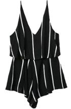 Romwe Spaghetti Strap Vertical Striped Black Jumpsuit