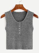 Romwe Grey Button Front Knit Tank Top