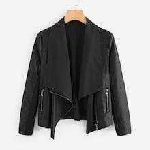 Romwe Pu Zipper Detail Lapel Jacket