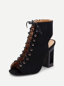 Romwe Open Back Lace Up Heeled Sandals