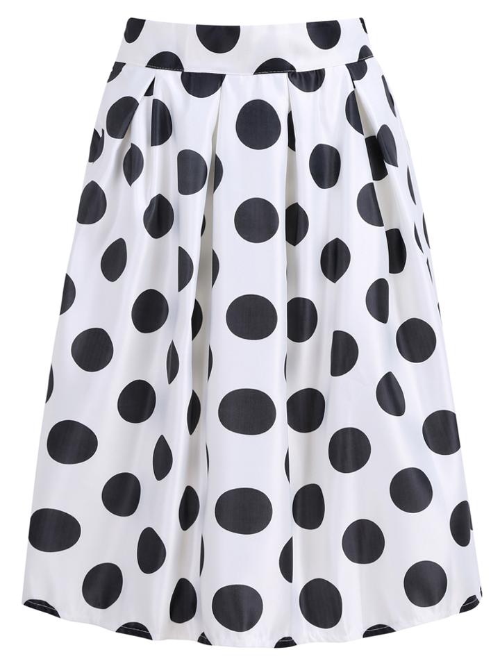 Romwe With Zipper Polka Dot White Skirt