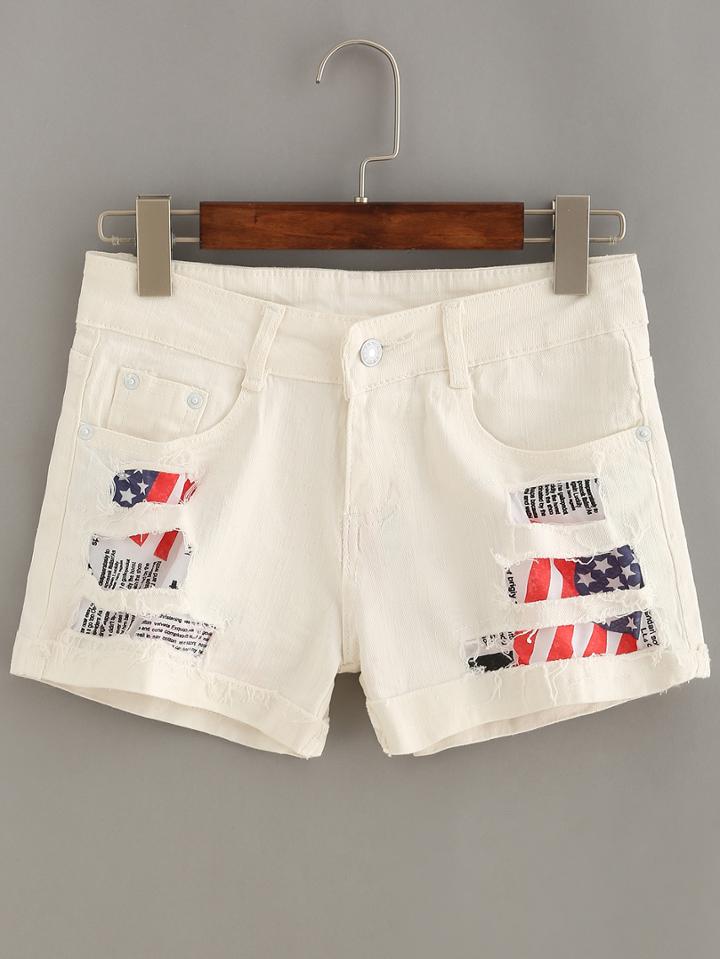 Romwe Ripped White Denim Shorts
