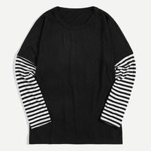 Romwe Men Contrast Striped Sleeve Tee