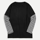Romwe Men Contrast Striped Sleeve Tee