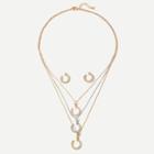 Romwe Rhinestone Circle Layered Necklace & Earrings Set
