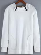 Romwe Hooded Leopard Buttons White Sweatshirt